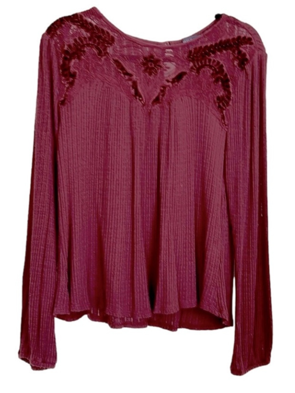 Ribbed Swing Pullover Top Long Sleeve Size Large Lucky Brand Burgundy Red